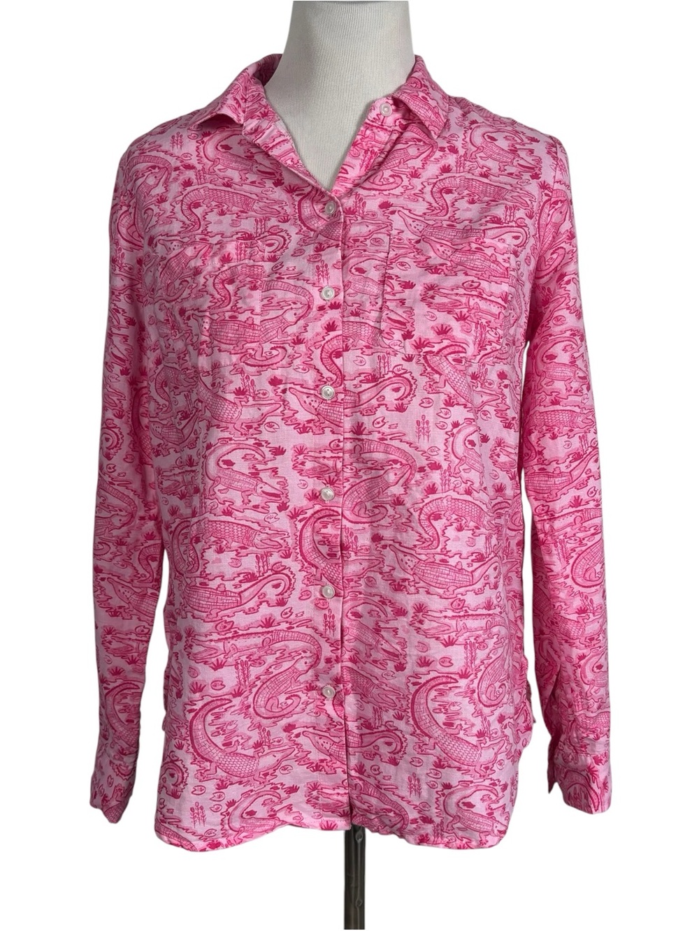 Charter Club Pink Linen Cotton Gator Long Sleeve Button Up Shirt Blouse Top S